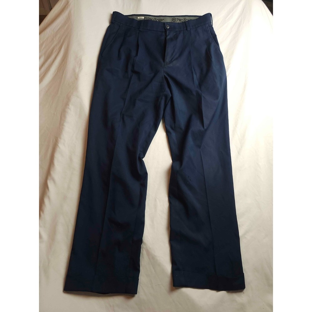 ProTour Pleated Cuffed Pants Mens 32x30 Navy Blue Woven Golf Athletic Casual